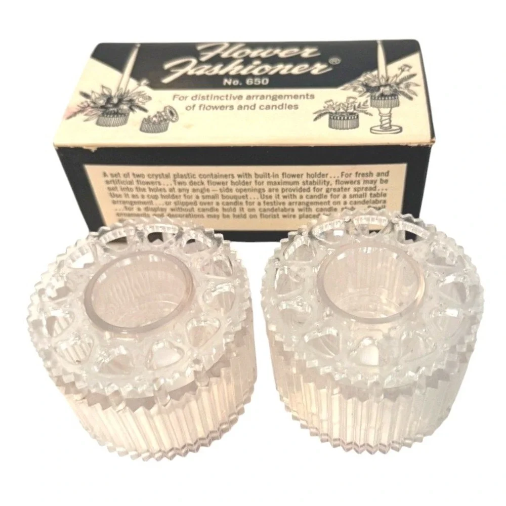 Vintage Gadjo Flower Fashioner No 650 Crystal Plastic Floral Frog Set of 2 USA